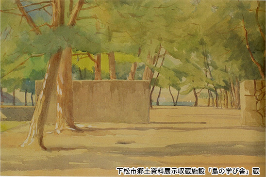 「矢嶋邸水彩画 大坂城残石の庭石」(下松市郷土資料展示収蔵施設「島の学び舎」蔵)の写真